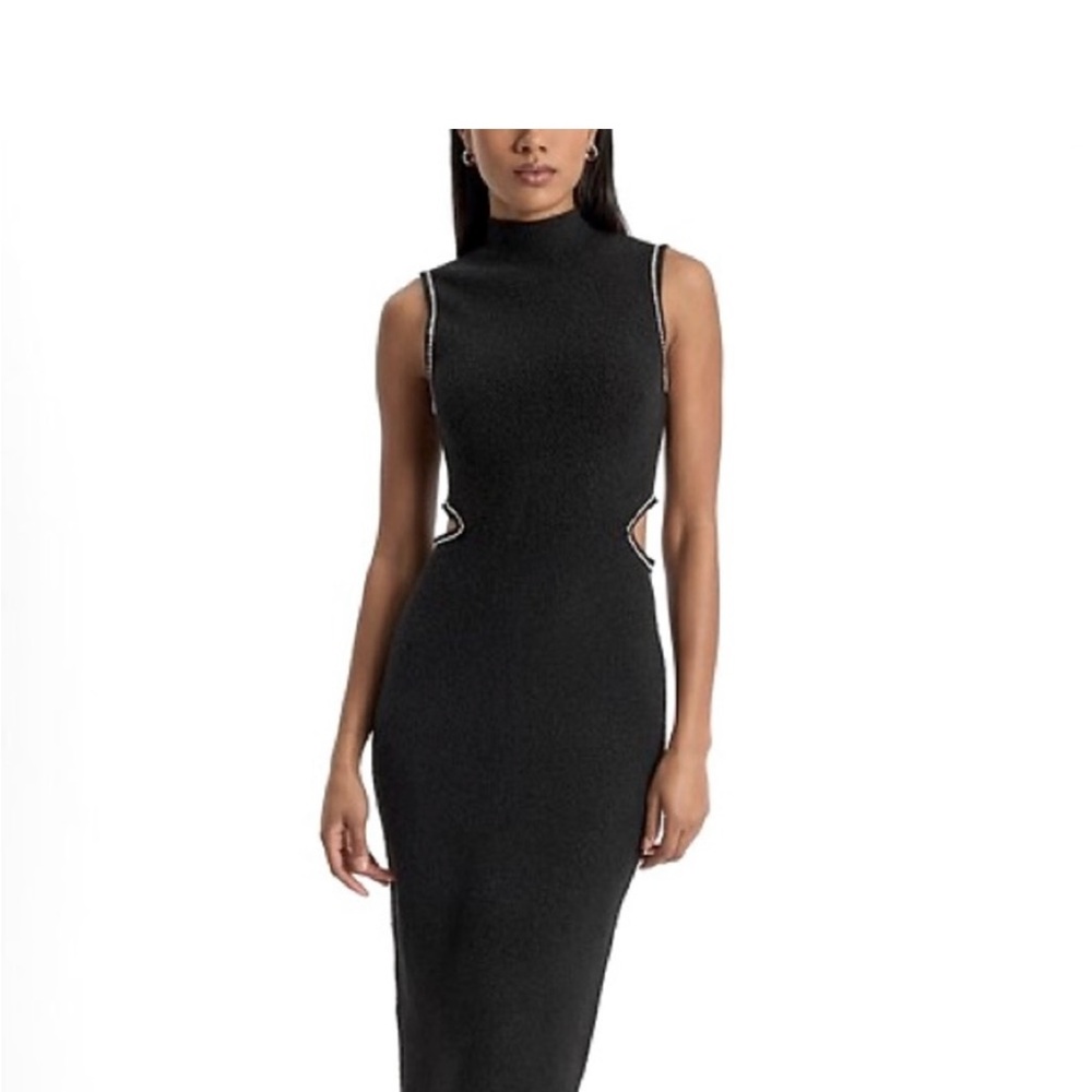 Embellished Cutout Sleeveless Mock Neck Midi Sweater Dress